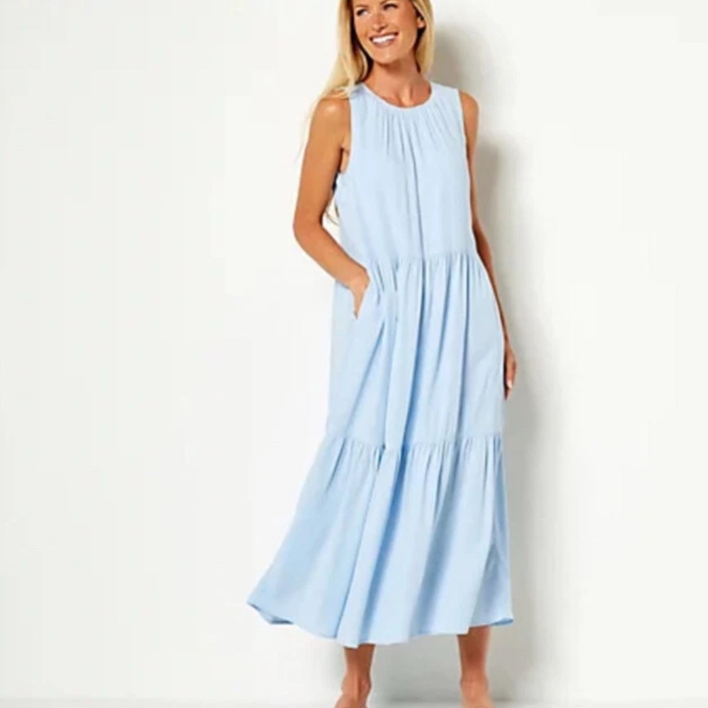 Laurie Felt Elegant Blue Sleeveless Dress